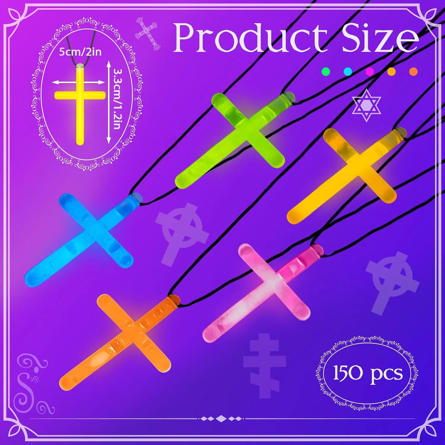 Tondiamo Cross Necklace Bulk Christian VBS Party FavorGlow Necklaces Glow in the Dark Plastic Luminous Cross for Valentines Easter Halloween Church Religious Party