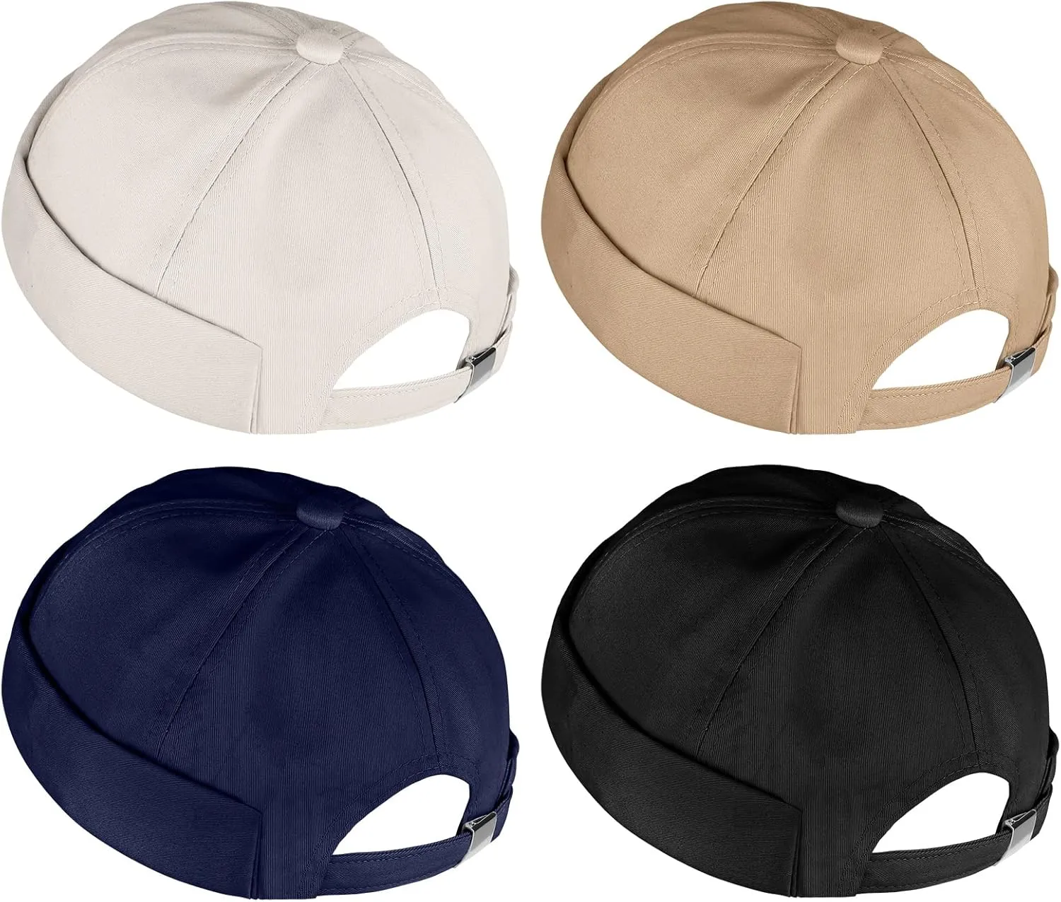 URATOT 4 Pieces Brimless Hat Docker Cap Retro Cotton No Brim Hat Adjustable Rolled Cuff Brimless Hats for Men