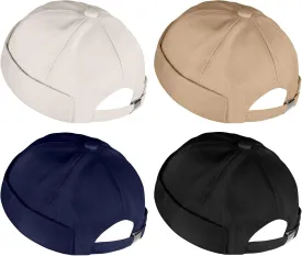 URATOT 4 Pieces Brimless Hat Docker Cap Retro Cotton No Brim Hat Adjustable Rolled Cuff Brimless Hats for Men