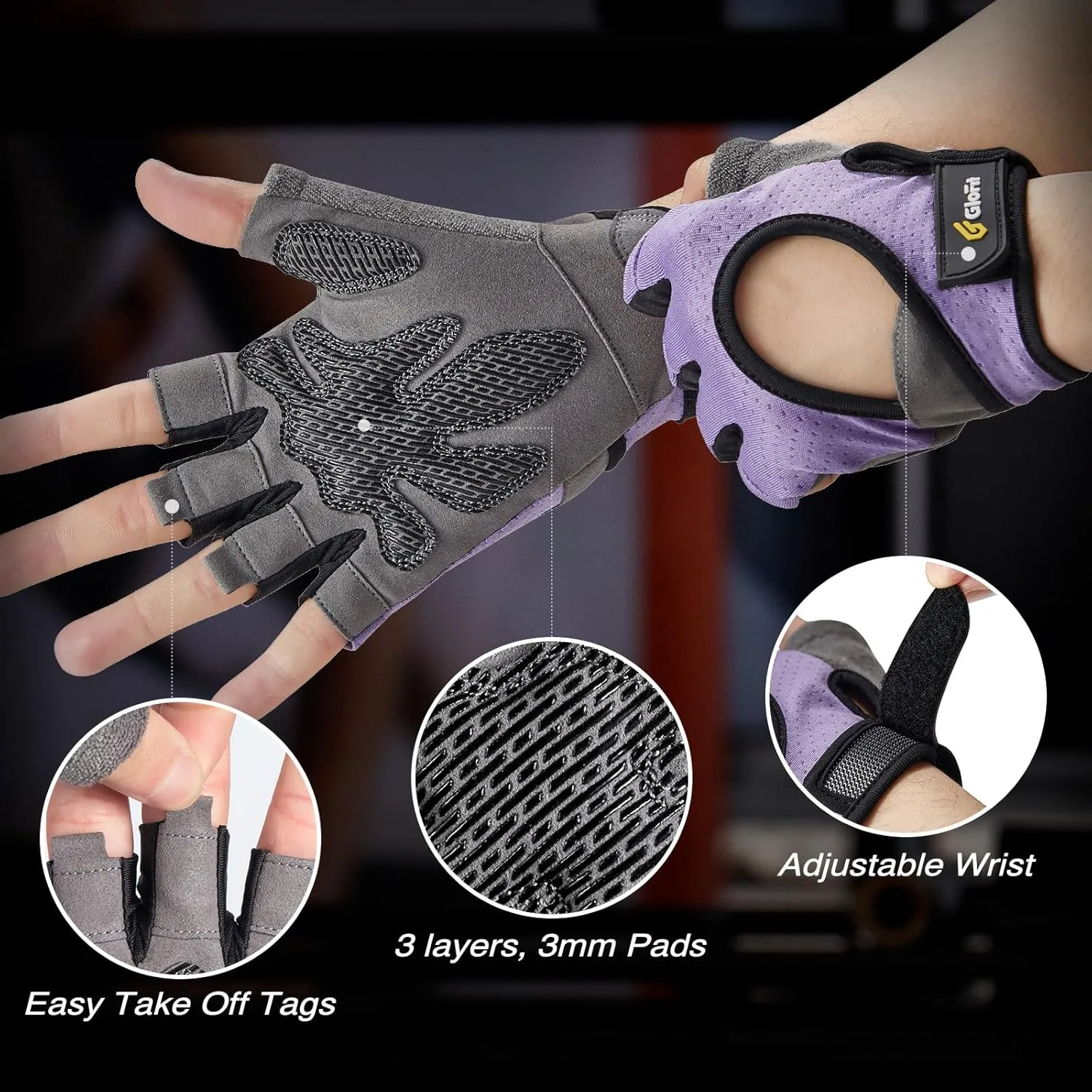 Workout Gloves for Women and Men - Weight Lifting Anti-Slip Padded Palm, Light Weight Fingerless Powerlifting Gym Gloves for Exercise, Fitness, Training, Cycling
