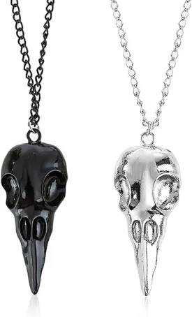 YOOESTORES82 2PCS Punk Metal Crow Skull Necklace. Hip Hop 3D Animal Bird Skull Pendant Necklace Set, Men Women Vintage Gothic Halloween Jewelry